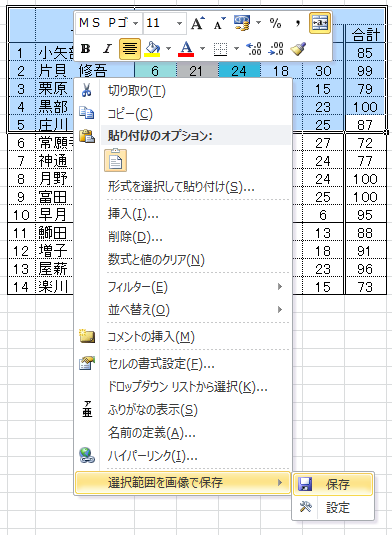 選択セル範囲を画像で保存アドイン